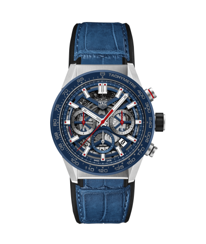 TAG Heuer Carrera Calibre Heuer 02 43 Stainless Steel / Blue Ceramic / Skeleton / Alligator